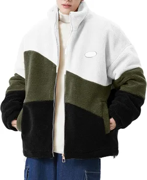 peqiut Winter Jacket For Men Cotton Padded Zipper Warm Fall Winter Hoodless Coats Patchwork Color Jacket Comfort