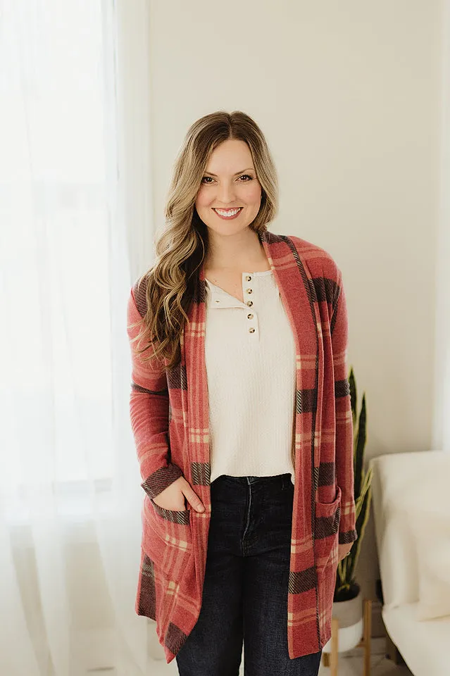Plaid Check Open Cardigan