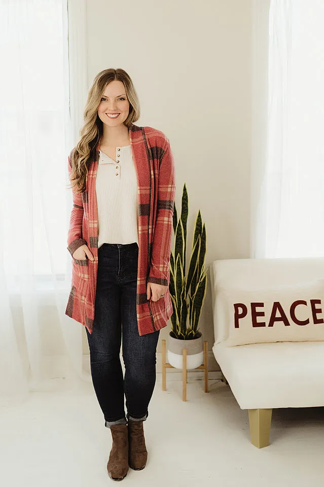 Plaid Check Open Cardigan