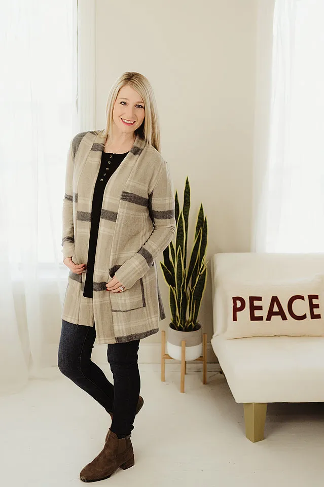 Plaid Check Open Cardigan
