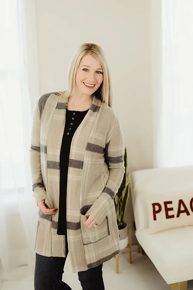 Plaid Check Open Cardigan