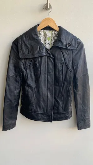Pre-Owned Soia & Kyo Black Leather Classic Zip Collared Jacket - Size X-Small