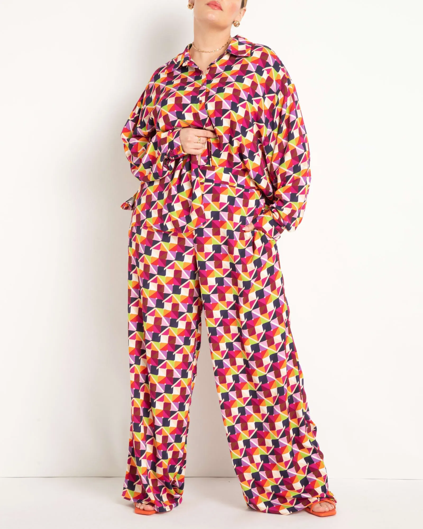 Printed Wide Leg Pant | Colorful Checkers