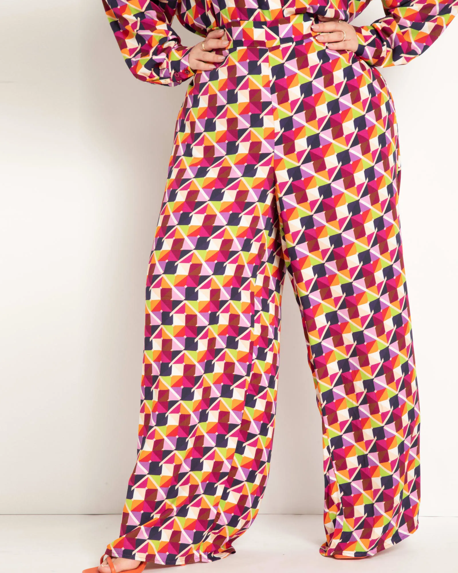 Printed Wide Leg Pant | Colorful Checkers