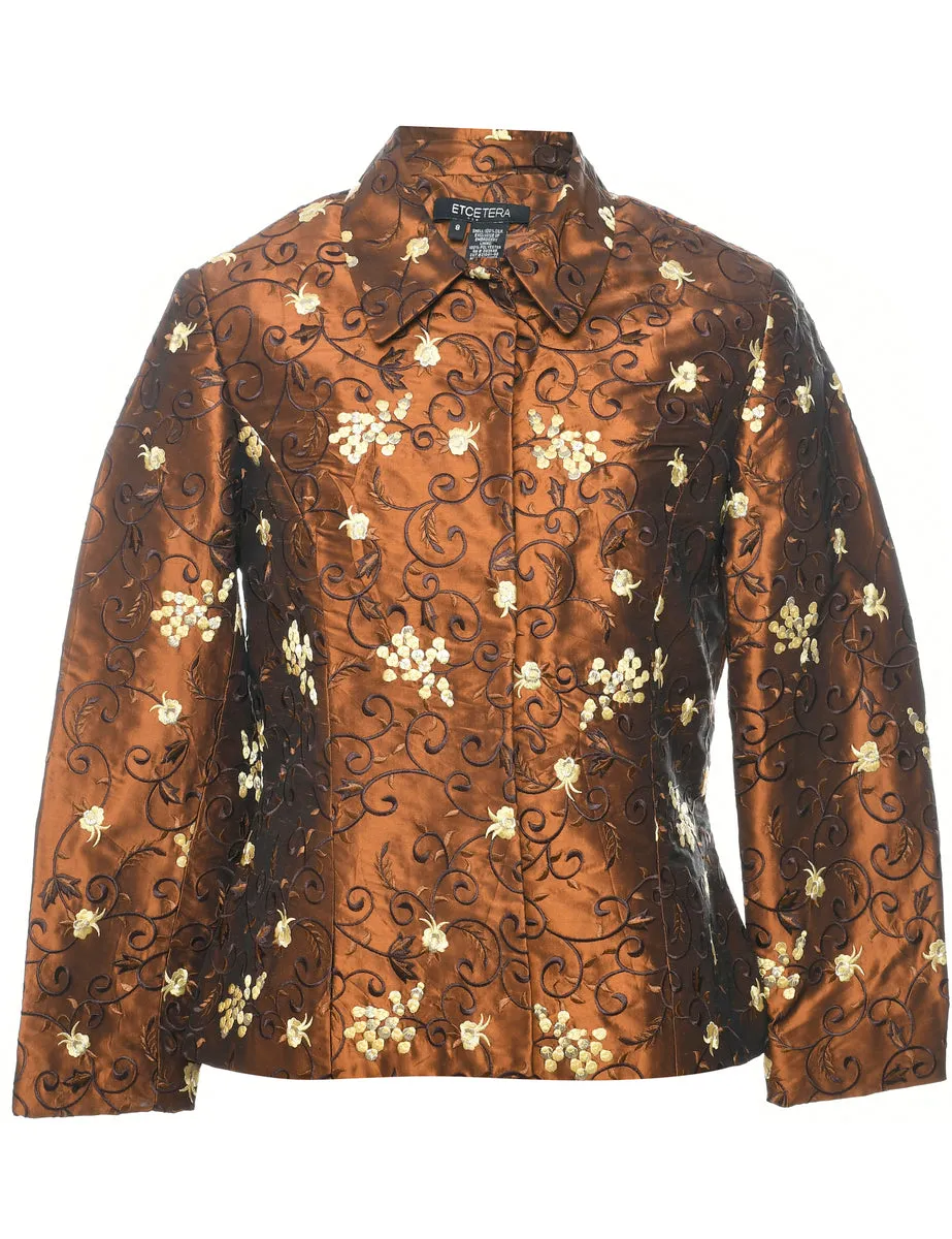 Silk Floral Pattern Evening Jacket - M