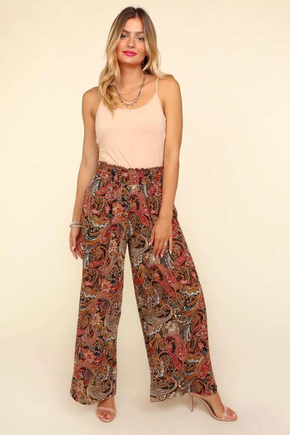 Smocked Waist Paisley Print Pants