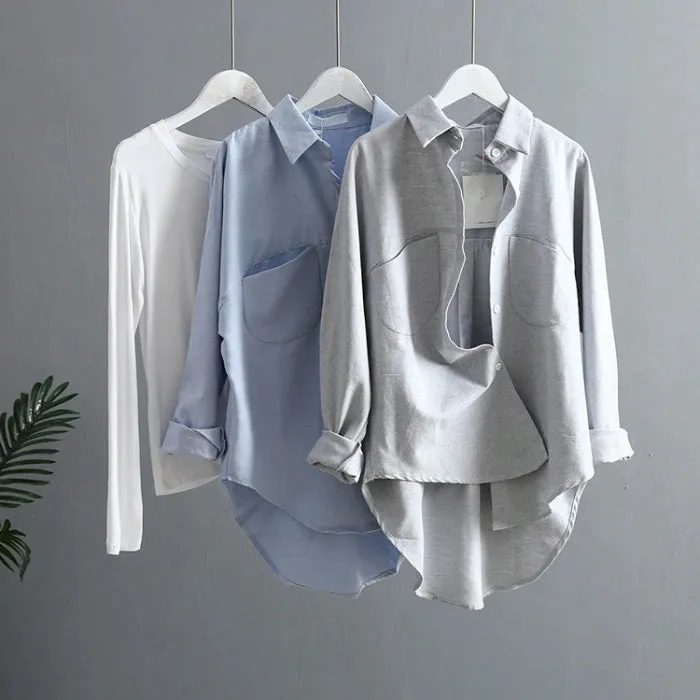 Solid Colored Summer Long Sleeve Blouses