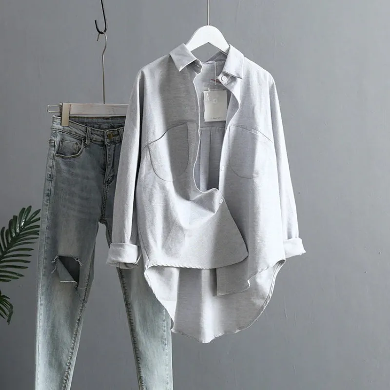 Solid Colored Summer Long Sleeve Blouses