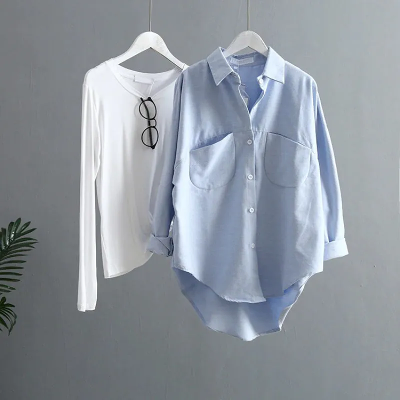 Solid Colored Summer Long Sleeve Blouses