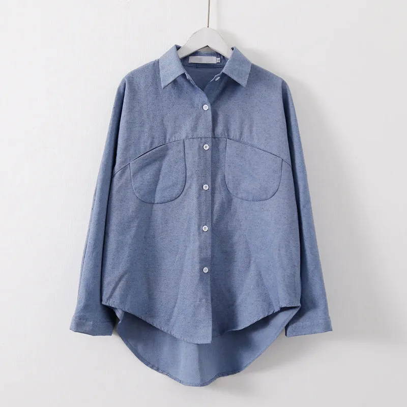 Solid Colored Summer Long Sleeve Blouses