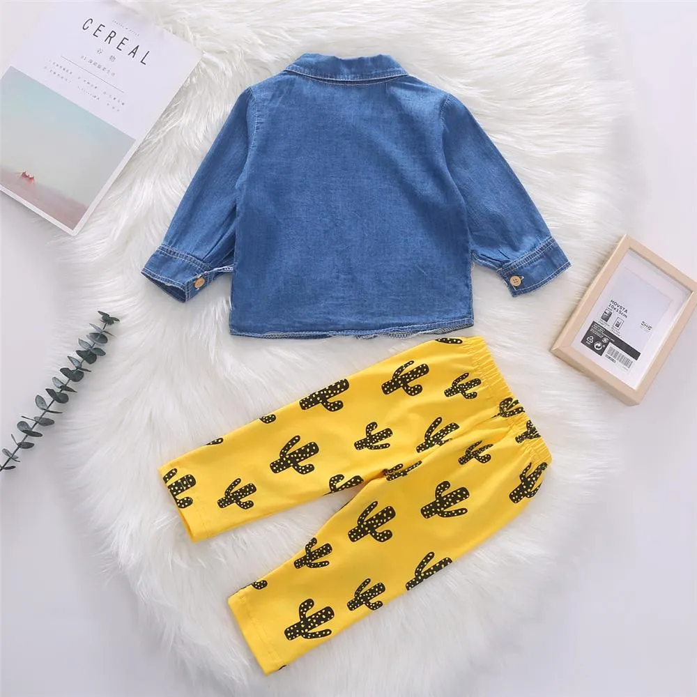 Toddler Unisex Lapel Long Sleeve Shirt & Cactus Pants Infant Wholesale Clothing