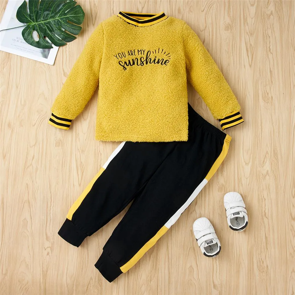 Unisex Letter Long Sleeve Warm Top & Pants Kids Boutique Wholesale