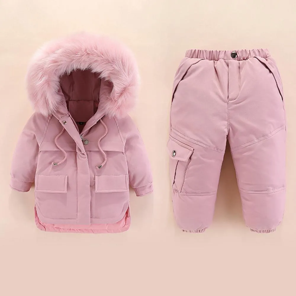 Unisex Solid Color Winter Furry Hoodie Long Sleeve Coat & Pants Kids Wholesale Clothing