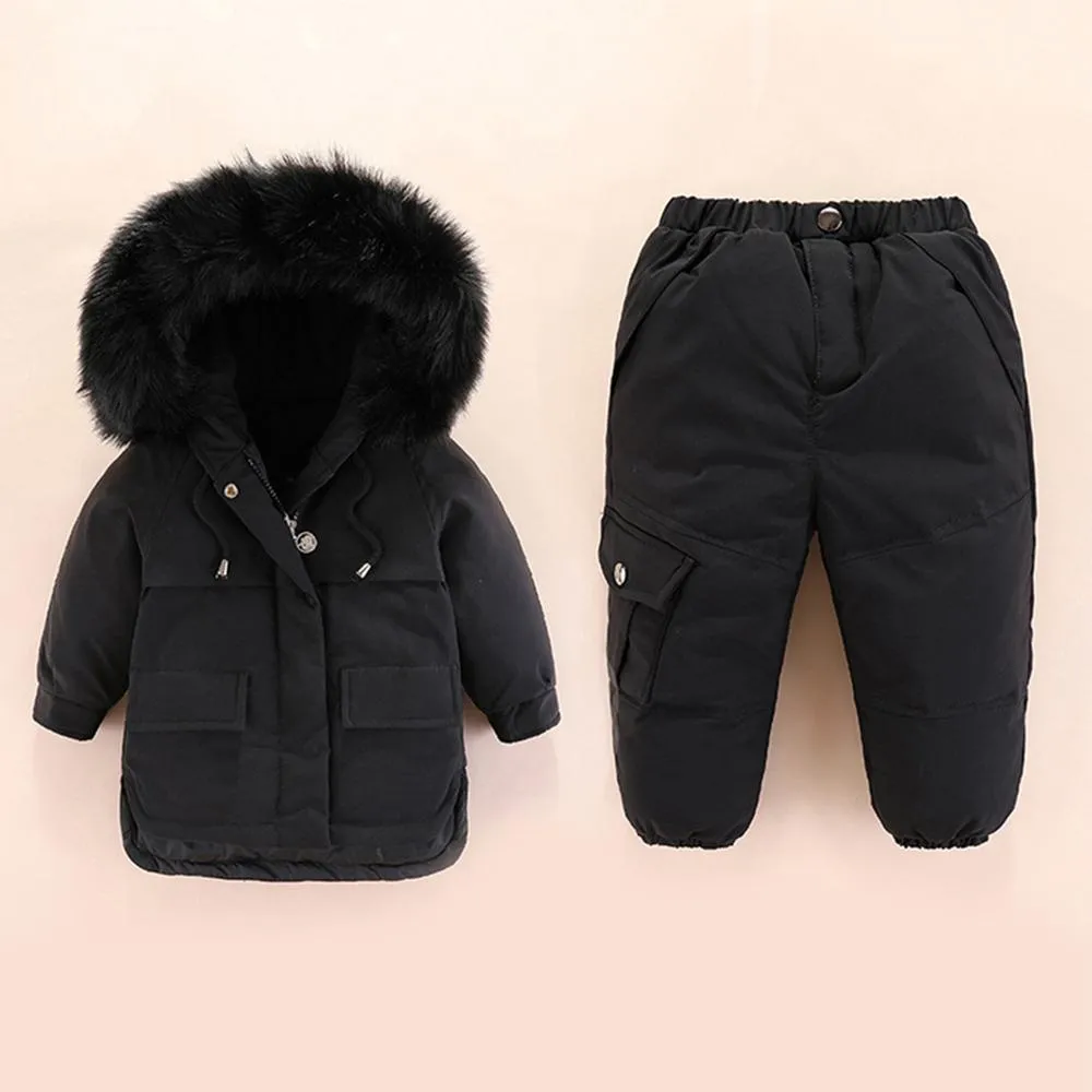 Unisex Solid Color Winter Furry Hoodie Long Sleeve Coat & Pants Kids Wholesale Clothing
