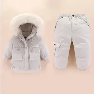 Unisex Solid Color Winter Furry Hoodie Long Sleeve Coat & Pants Kids Wholesale Clothing