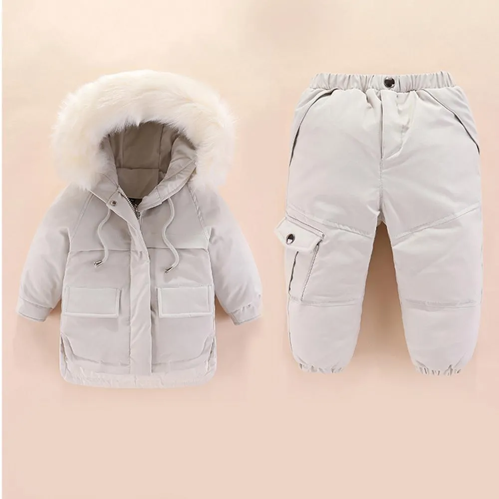 Unisex Solid Color Winter Furry Hoodie Long Sleeve Coat & Pants Kids Wholesale Clothing