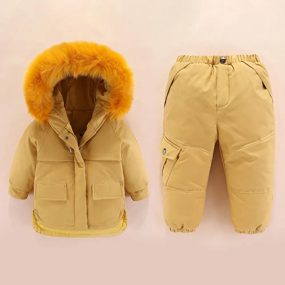 Unisex Solid Color Winter Furry Hoodie Long Sleeve Coat & Pants Kids Wholesale Clothing