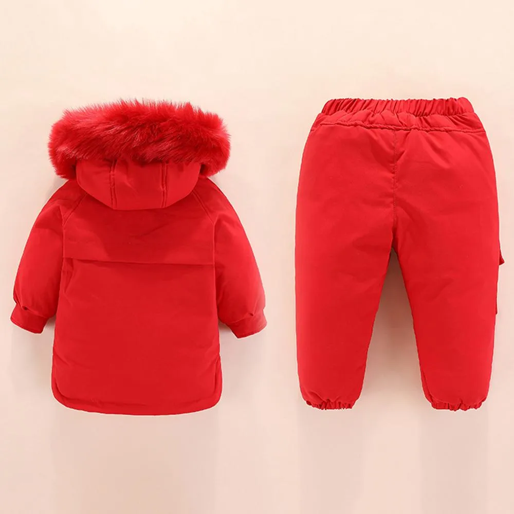 Unisex Solid Color Winter Furry Hoodie Long Sleeve Coat & Pants Kids Wholesale Clothing