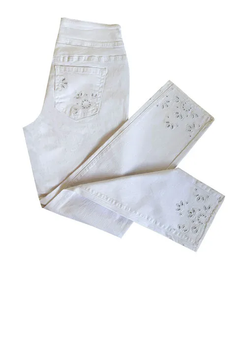 White Pull on Ankle Pant