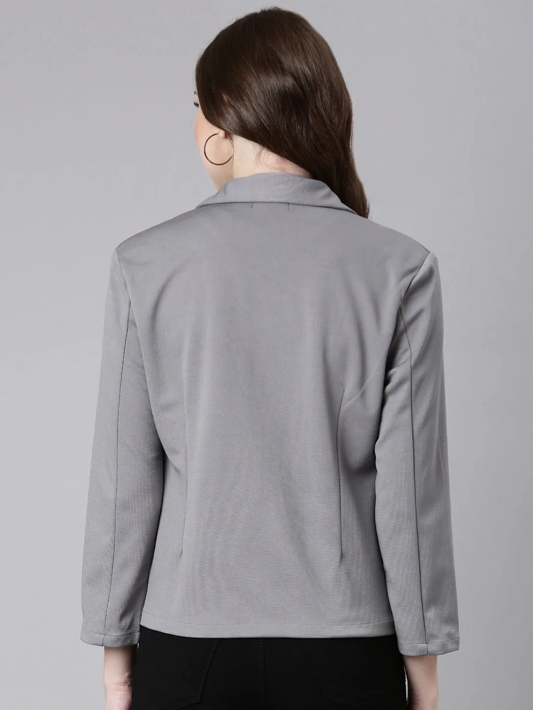 Women Grey Single-Breasted Casual Blazer