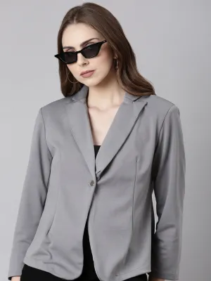 Women Grey Single-Breasted Casual Blazer