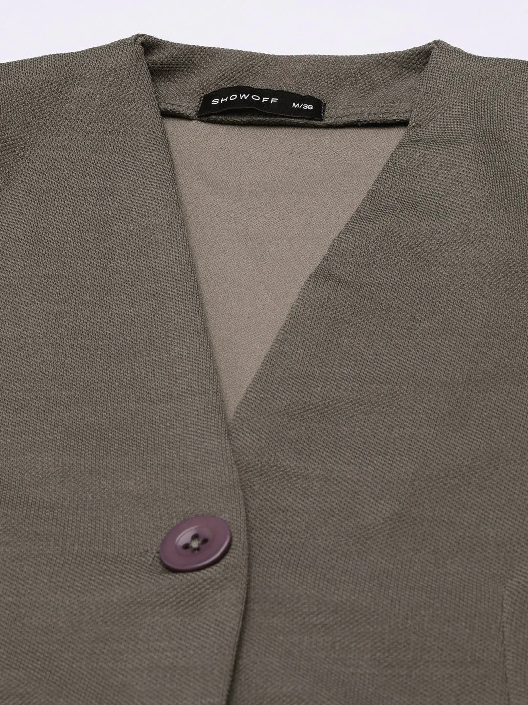 Women Grey Slim Fit V-Neck Single-Breasted Casual Blazer