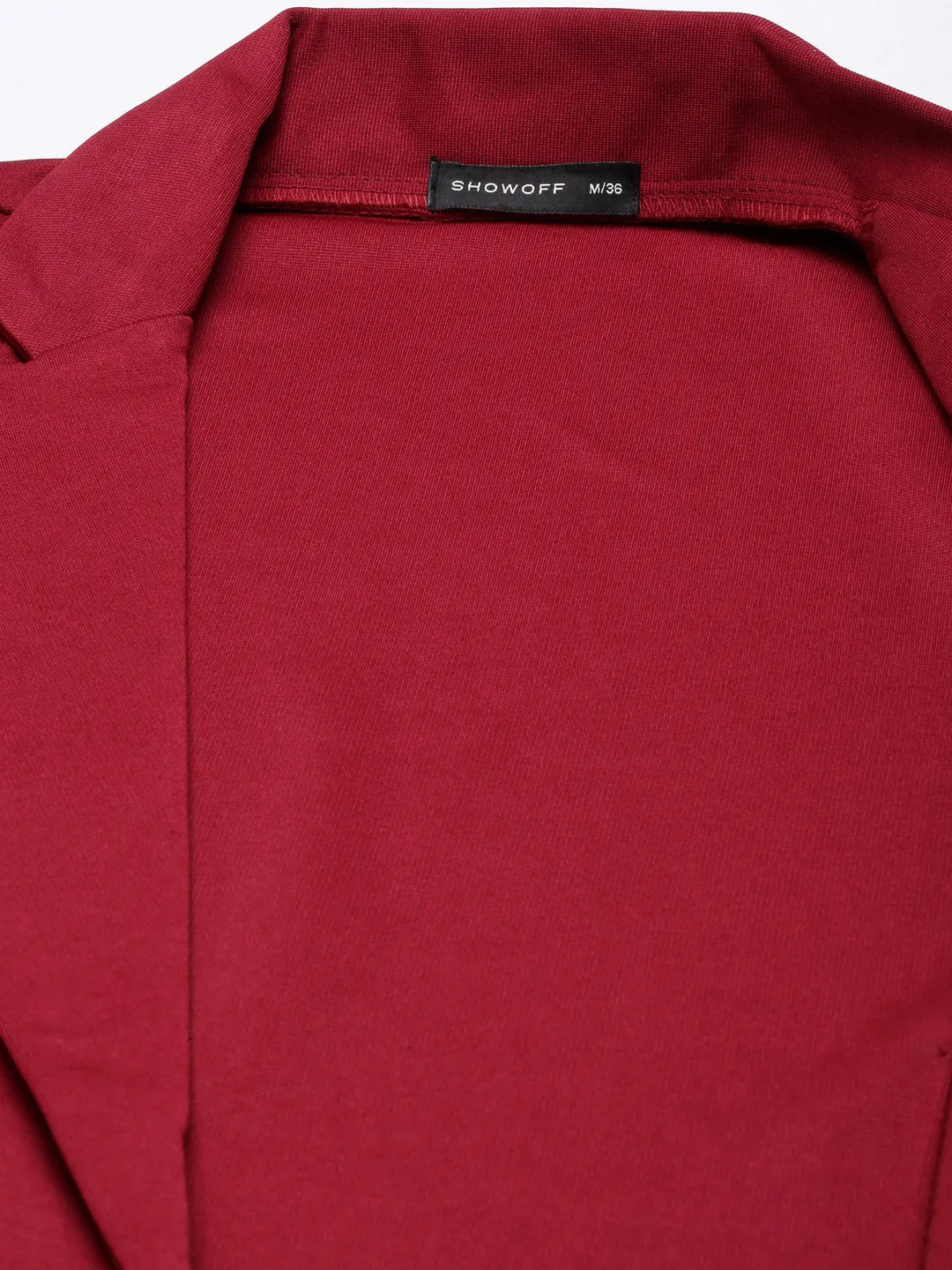 Women Maroon Notched Lapel Collar Cotton Open Front Blazer