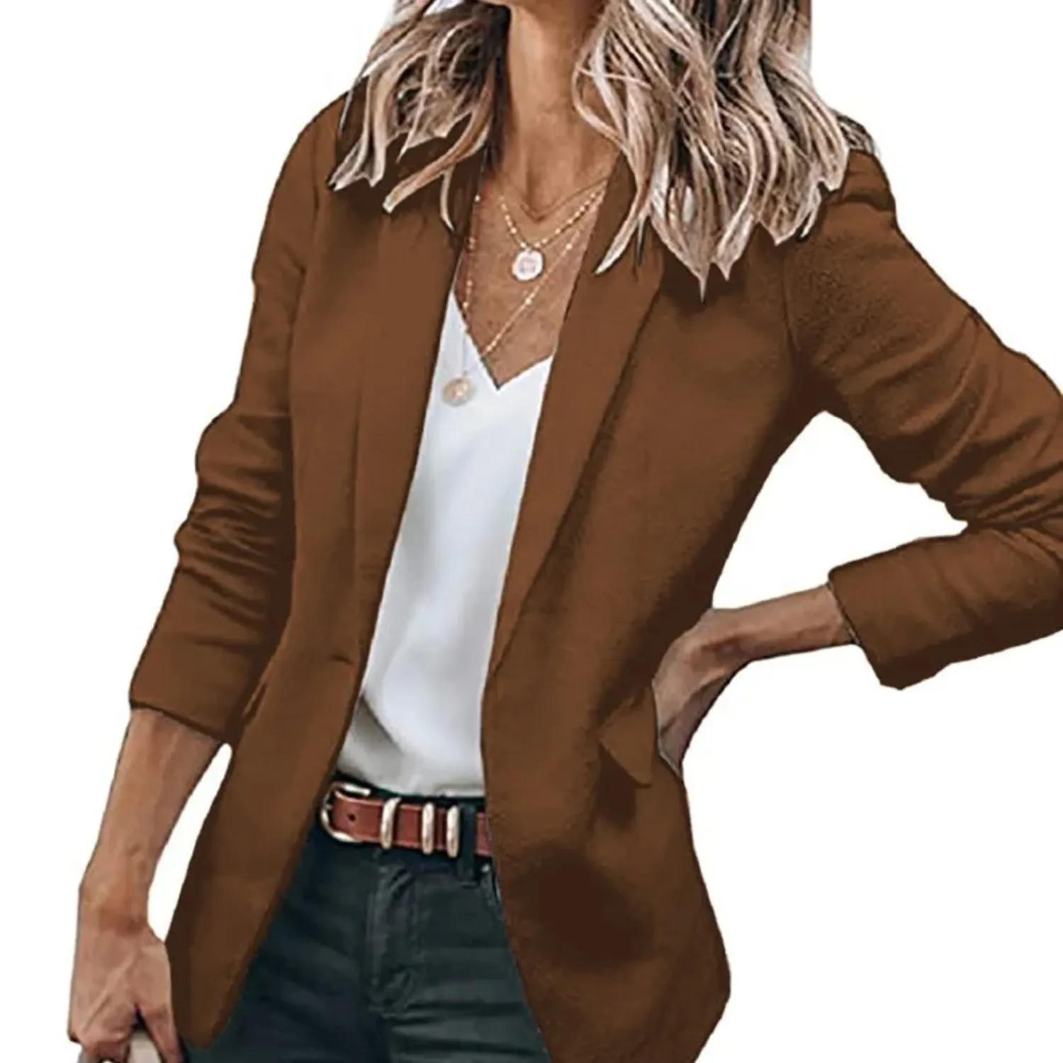 Womens Blazer  Tailored Fit  Notched Lapel  Single Button  Long Sleeve