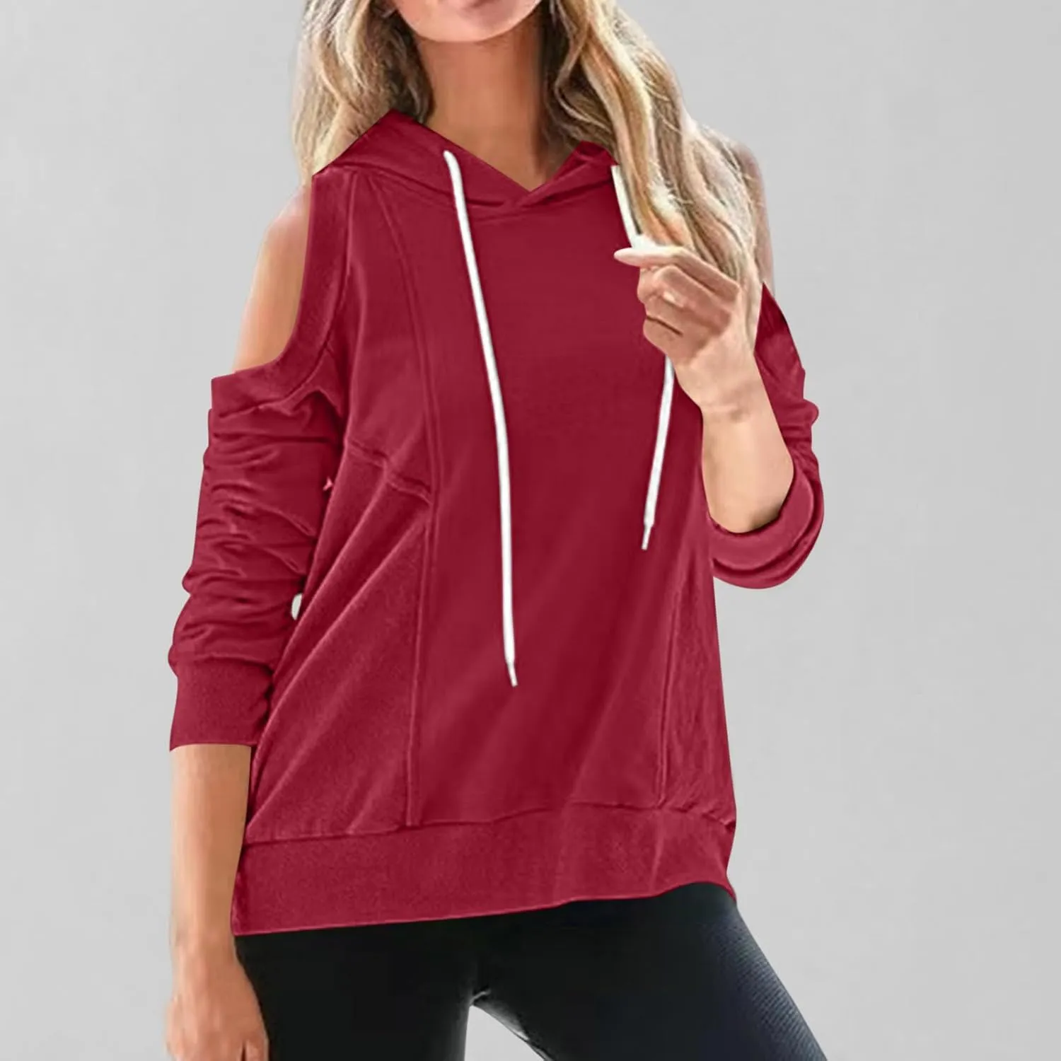 Womens Hoodies Oversized Sweatshirts Casual Hooded Pullover Off Shoulder Drawstring Long Sleeve Fall Fashion Clothes