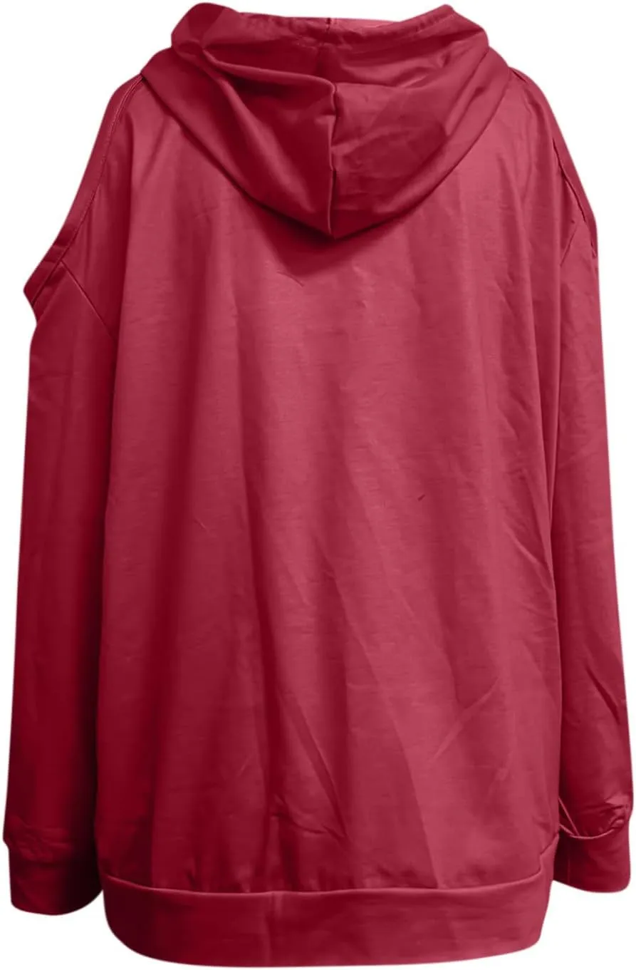 Womens Hoodies Oversized Sweatshirts Casual Hooded Pullover Off Shoulder Drawstring Long Sleeve Fall Fashion Clothes