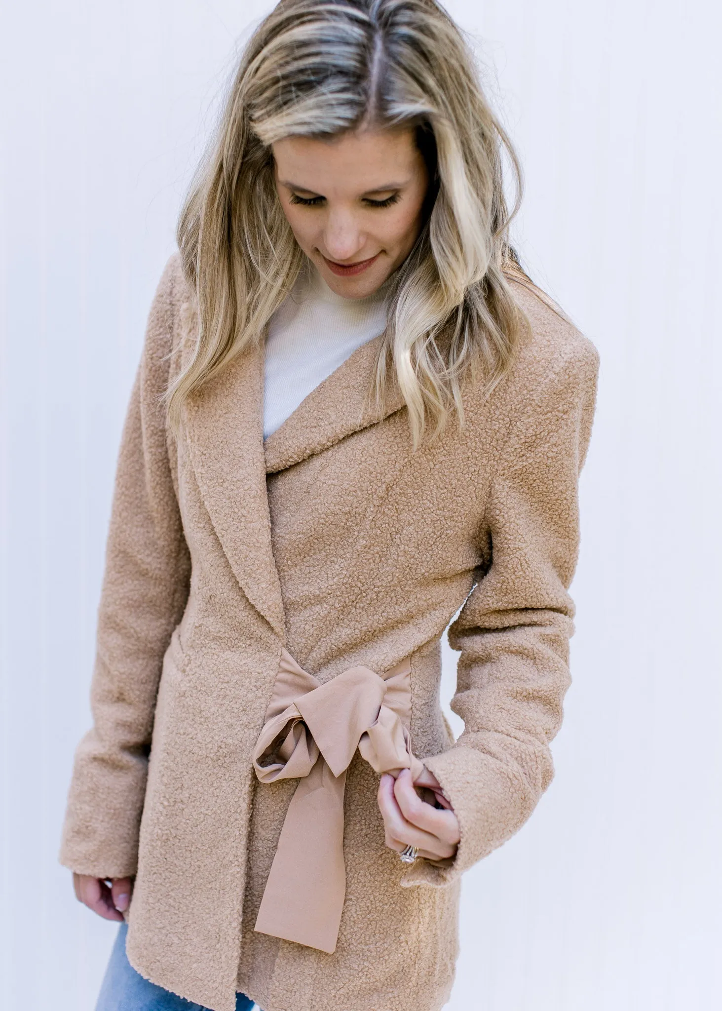X Camel Side Tie Coat