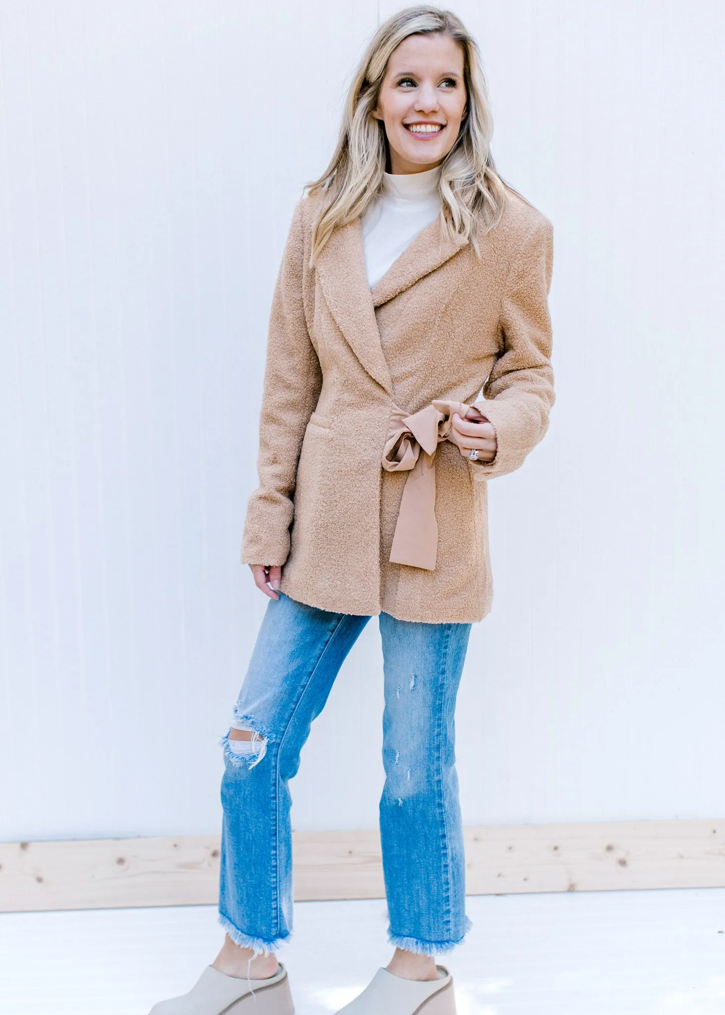 X Camel Side Tie Coat