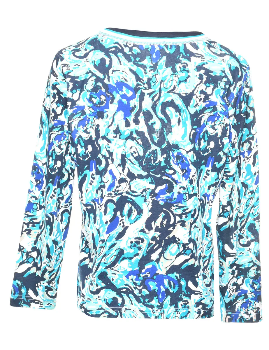 Zip-Front Blue Patterned Jacket - M