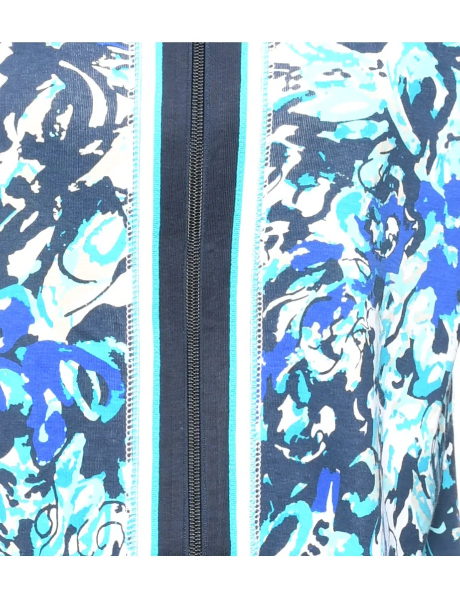 Zip-Front Blue Patterned Jacket - M